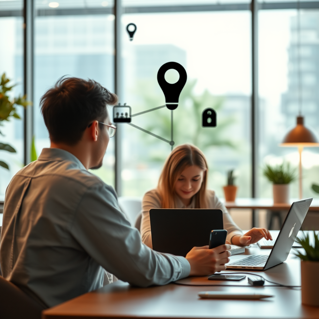 Remote workers using laptops and mobile devices to securely connect to company local network through VPN encrypted tunnels from various locations including home offices and coffee shops